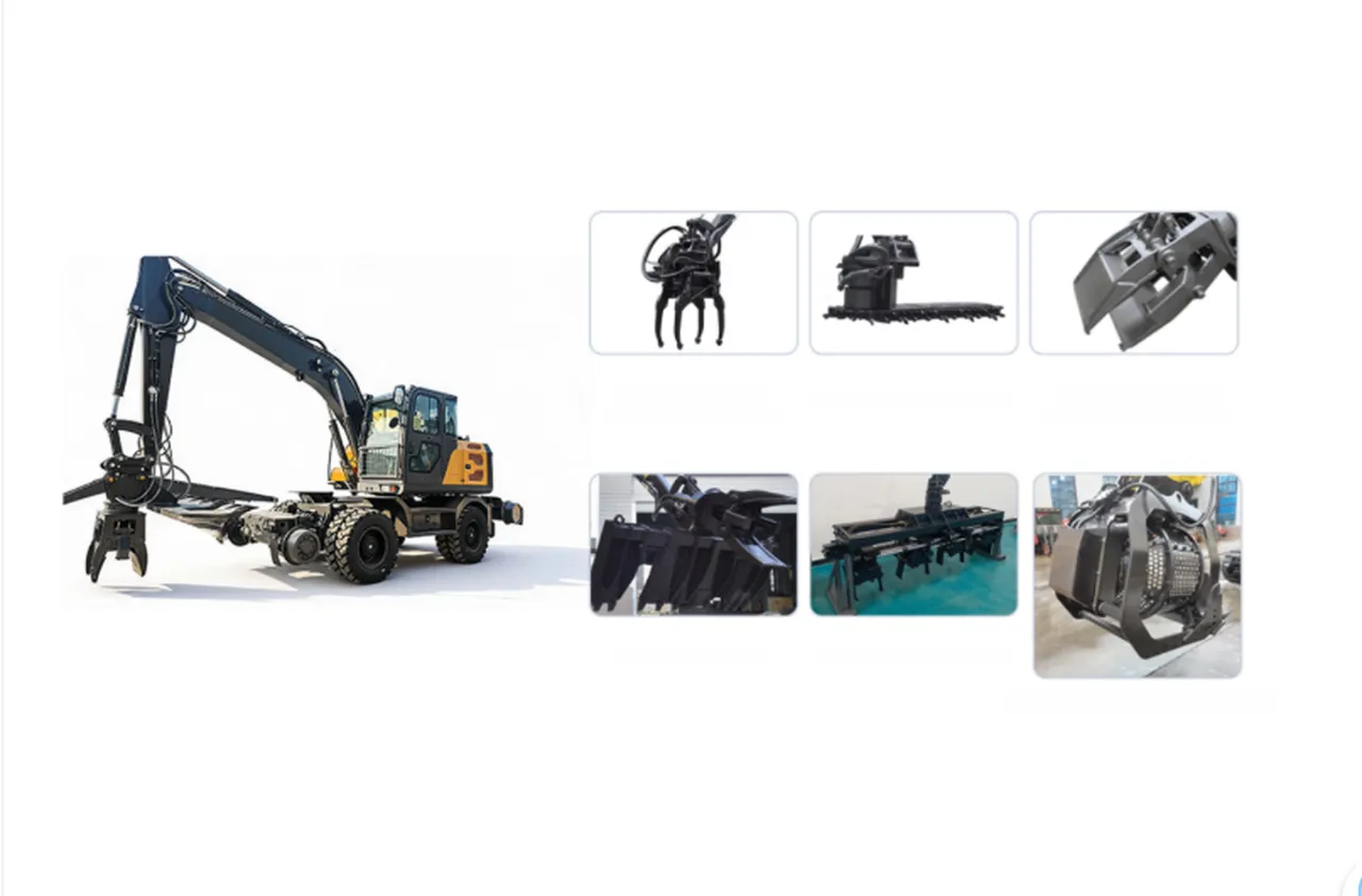 轮式铁路挖掘机及属具组（公铁两用轮挖，可换装多种属具）